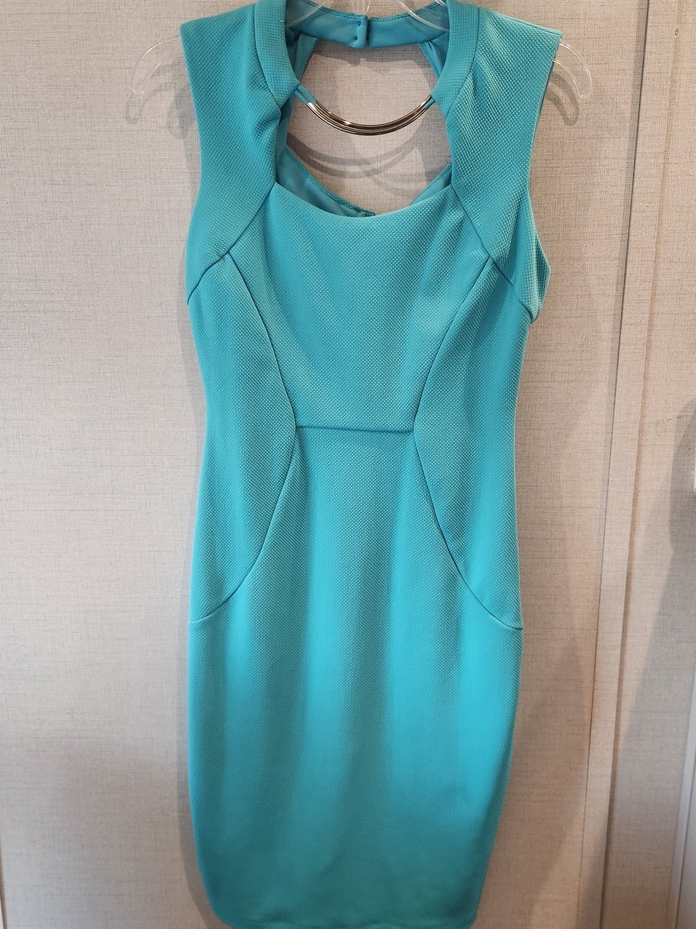 Bisou Bisou Turquoise Sleeveless Sheath Dress with Metal Neck Detail